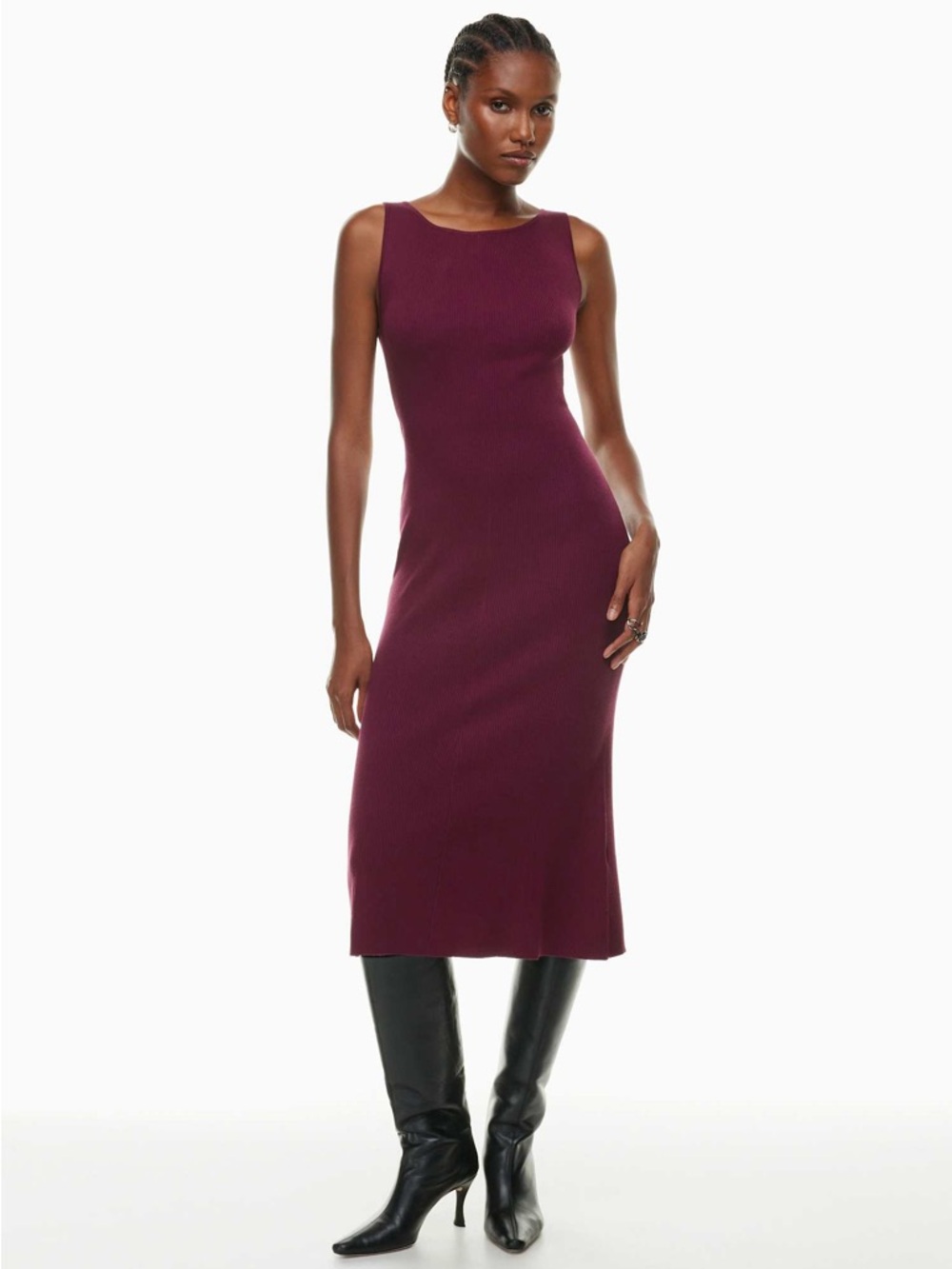 Aritzia Wilfred Spiced Burgundy Ribbed Sleeveless Tierra Dress Size Large